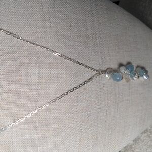 New Multigem Dangle Drop Necklace, Pearl, Crystal, Blue Quartz Sterling Silver